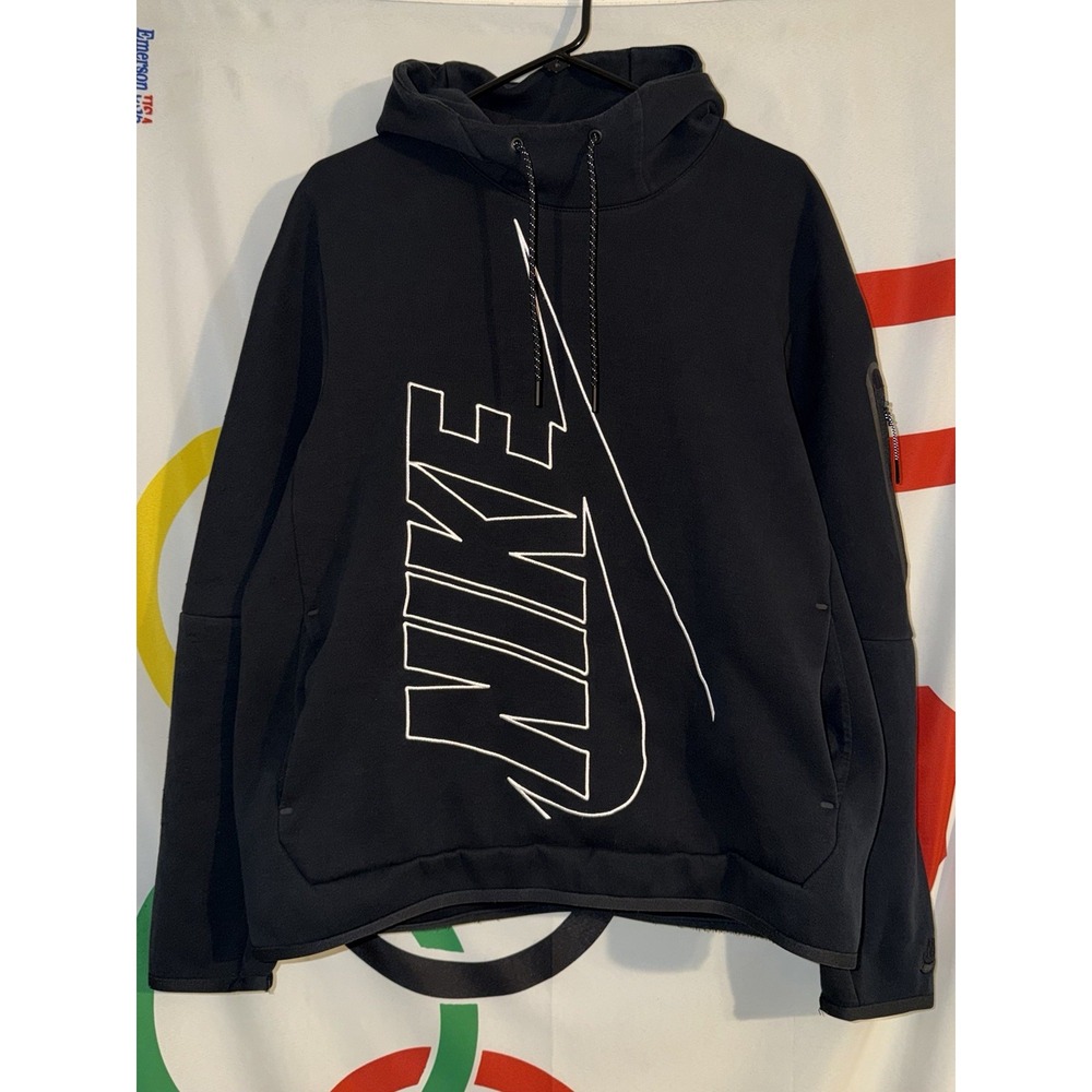 Nike Tech Fleece Hoodie Mens Large Pullover Black Sweatshirt